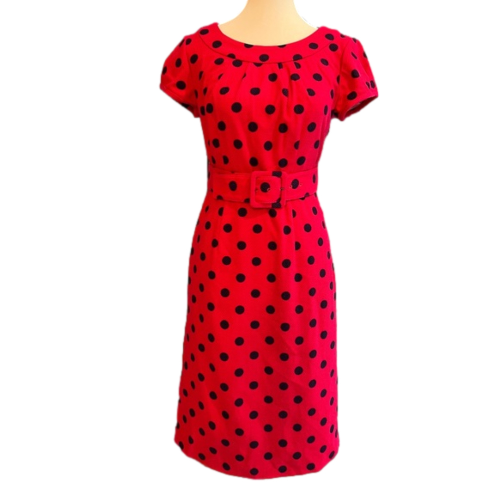 Boden hot pink polka dot belted dress, EUC size 2